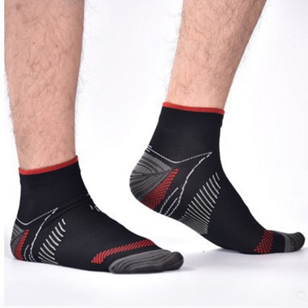 2 PAIR Plantar Fasciitis Socks Black & Red Heel Pain Foot Pain Relief