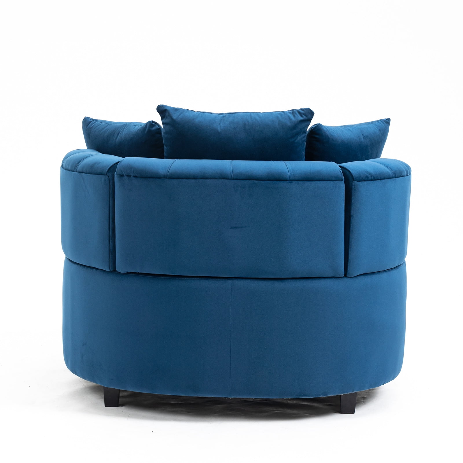 Yoneston Oversized Tufted Barrel Chair, Round Velvet Accent Chair with 3 Pillows, Comfy Lounge Sofa Chair for Living Room Bedroom Hotel Office, Blue