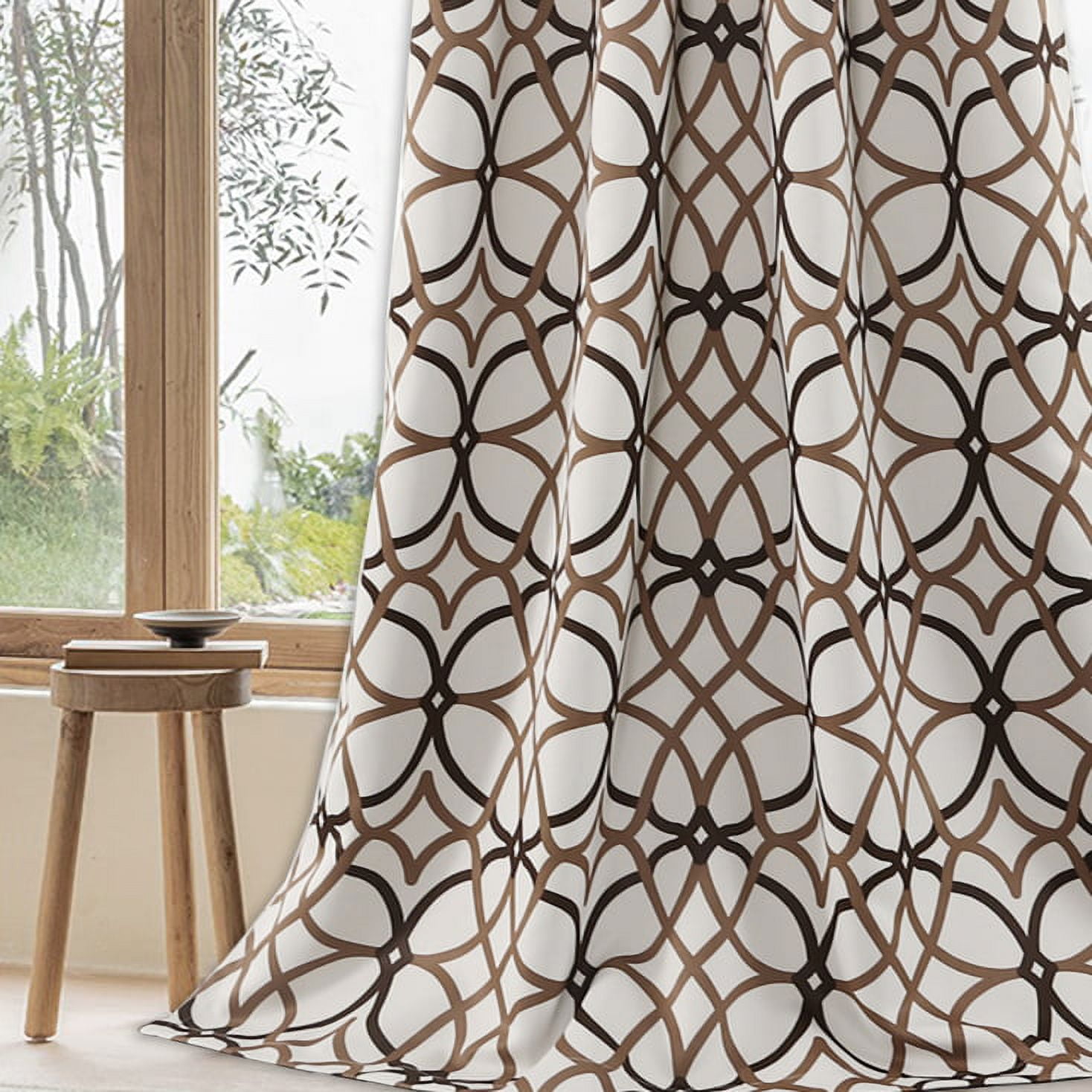 PrimeBeau Thermal Insulated Grommet Blackout Curtains for Bedroom 63 Length - Window Treatment Home Decor Curtains for Living Room Taupe and Brown Geo Pattern, Noise Reducing Curtain Drapes, 1 Pair