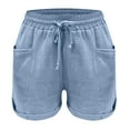 thumbnail image 5 of Jacenvly New Home Shorts Women Summer Drawstring Elastic Waist Casual Solid Shorts Short Pants Soft Satiny High Waistleisure Womens Plus Size Shorts Blue, 5 of 6