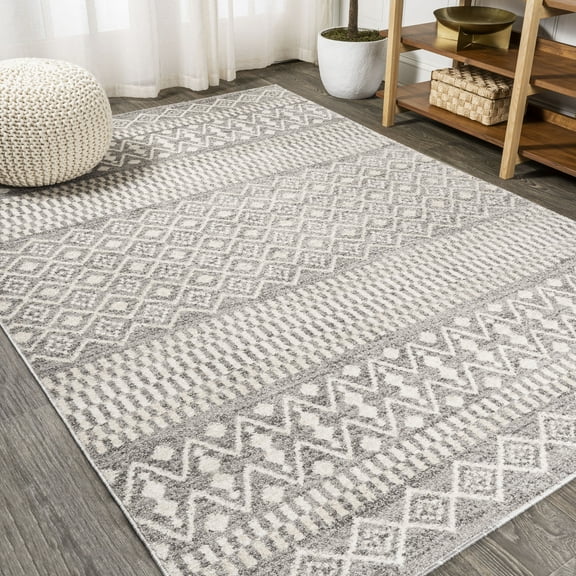 JONATHAN Y MOROCCAN HYPE 3 x 5 Area Rug, Ifrane Berber Geometric Stripe - Gray/Cream, MOH301B-3