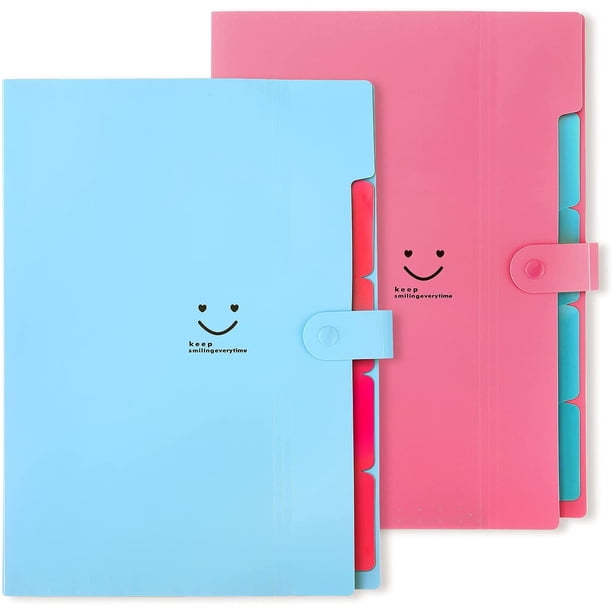 Carpetas de archivos expandibles FloreceBien con bolsillos, tamaño carta/A4, organizador de documentos en forma de acordeón para la escuela y la oficina, paquete de 2, azul claro, fucsia