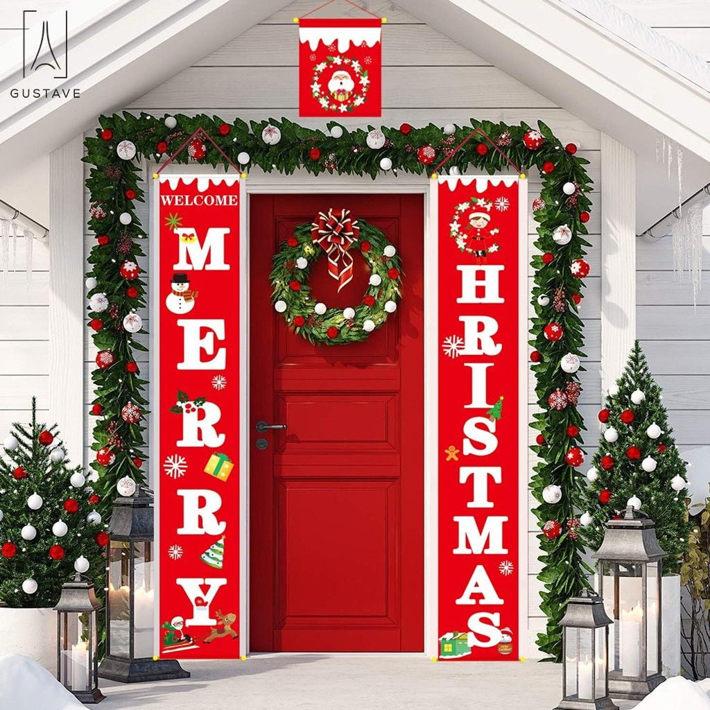 GustaveDesign Merry Christmas Banner, Welcome Christmas Porch Sign Red ...