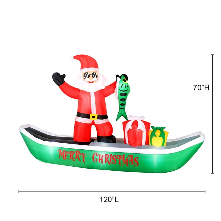 10Ft Long Fishing Santa Inflatable Holiday Time Outdoor Decor