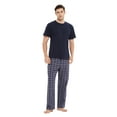 thumbnail image 4 of GLOBAL Men's Short Sleeve Pajama Sets Knit Soft Top & Woven Pajama Pants Sleepwear Elastic Waistband PJs S-XXL, 4 of 5
