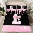 thumbnail image 2 of Castle Fairy Monogrammed Letter 3pcs Twin Sheet Sets,Pink Glitter Twin Fitted Sheet,Kawaii Bowknot Breathable Flat Sheet,Breathable Gradient Home Decor, 2 of 7