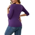 thumbnail image 3 of INSPIRE CHIC Womens V Neck Blouse 3/4 Sleeves Nursing Shirts Solid Ribbed Knitted Buttons Decor Ruched Maternity Tops Small Purple, 3 of 6
