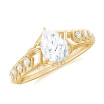 Rosec Jewels Certified Moissanite Solitaire Engagement Ring - Art Deco Ring (5X7 mm Pear Shape, D-VS1 Quality), 18K Yellow Gold, US 6.00