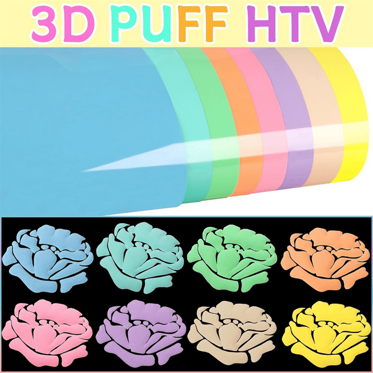ckepdyeh Puff Vinyl Heat Transfer-8 Colors 3D Puff HTV Heat Transfer Vinyl  30X25Inch Pastel Colored Puffy Iron-On Vinyl T-Shirt 