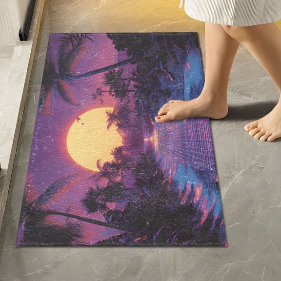 Yayeee Bath Rug for Bathroom Floor Non Slip Rectangle Fluffy Soft Absorbent Mat, 16"x24", Blue Neon Road