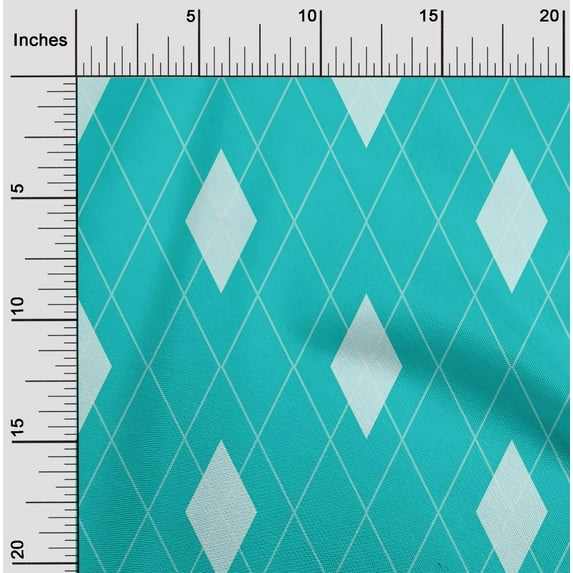 oneOone Cotton Flex Turquoise Blue Fabric Argyle Check Sewing Material Print Fabric By The Yard 40 Inches Wide