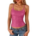 thumbnail image 2 of Hzzrkos Women Fashion Slim Solid Color Scoop Neck Sleeveless Adjustable Strap Sequin Camisole Tank Top Party Going Out Layering Cami Blouse Top Hot Pink M, 2 of 9