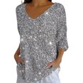 thumbnail image 2 of Endives Women's Christmas Shirt V Neck Shirt Snowflake Printed 3/4 Sleeve T Shirt, 2 of 6
