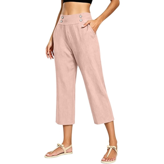 Women's Pants Cotton Linen Petite Summer Lightweight High Waist Straight Leg Solid Summer Casual Fashion Trousers Pants For Women