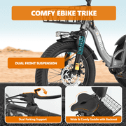 ESKUTE Black E Trike Electric Bike, Peak 1200W Brushless Motor Folding Trike 18X3.0 Fat Tire Ebike, 499Wh Removable Battery, Step-Thru 3 Wheel Electric Bicycle, 48V 13AH 18MPH+ Tricycle for Adults