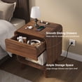 thumbnail image 2 of Nightstand, Bed Side Table with Charging Station, Round Corner Wood Nightstand, Bedroom Nightstand, Walnut, 2 of 7