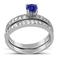 thumbnail image 4 of 1.50 Carat Vintage 6mm Round Cut Blue Sapphire Moissanite Diamond Wedding Ring Set in 10k White Gold, 4 of 4