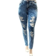 Jack David Womens Plus Size Stretch Distressed Ripped Blue Skinny Denim Jeans Pants