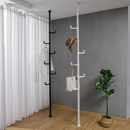 

MIXFEER Adjustable Laundry Pole Clothes Drying Rack Coat Hanger DIY Floor to Ceiling Tension Rod Storage Organizer for Indoor Balcony - White