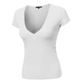thumbnail image 2 of FashionOutfit Women's Short Sleeve Ribbed V-neck Plunge Top Various Colors, 2 of 4