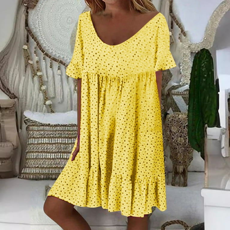 WTXUE Plus Size Summer Saving Dresses Women's Dress Casual Print Mid Large  Hem Large Size Midi Dress, yellow dress Small - Walmart.com