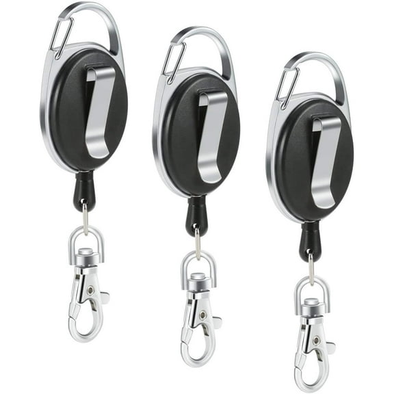 3 Pcs Retractable Reel Keychains Pull Key Ring Chain with Carabiner Belt Clip