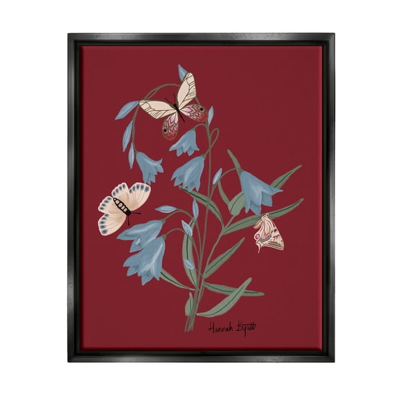 Stupell Industries Butterflies & Flower Sprigs Animals & Insects Painting Black Floater Framed Art Print Wall Art, 17 x 21