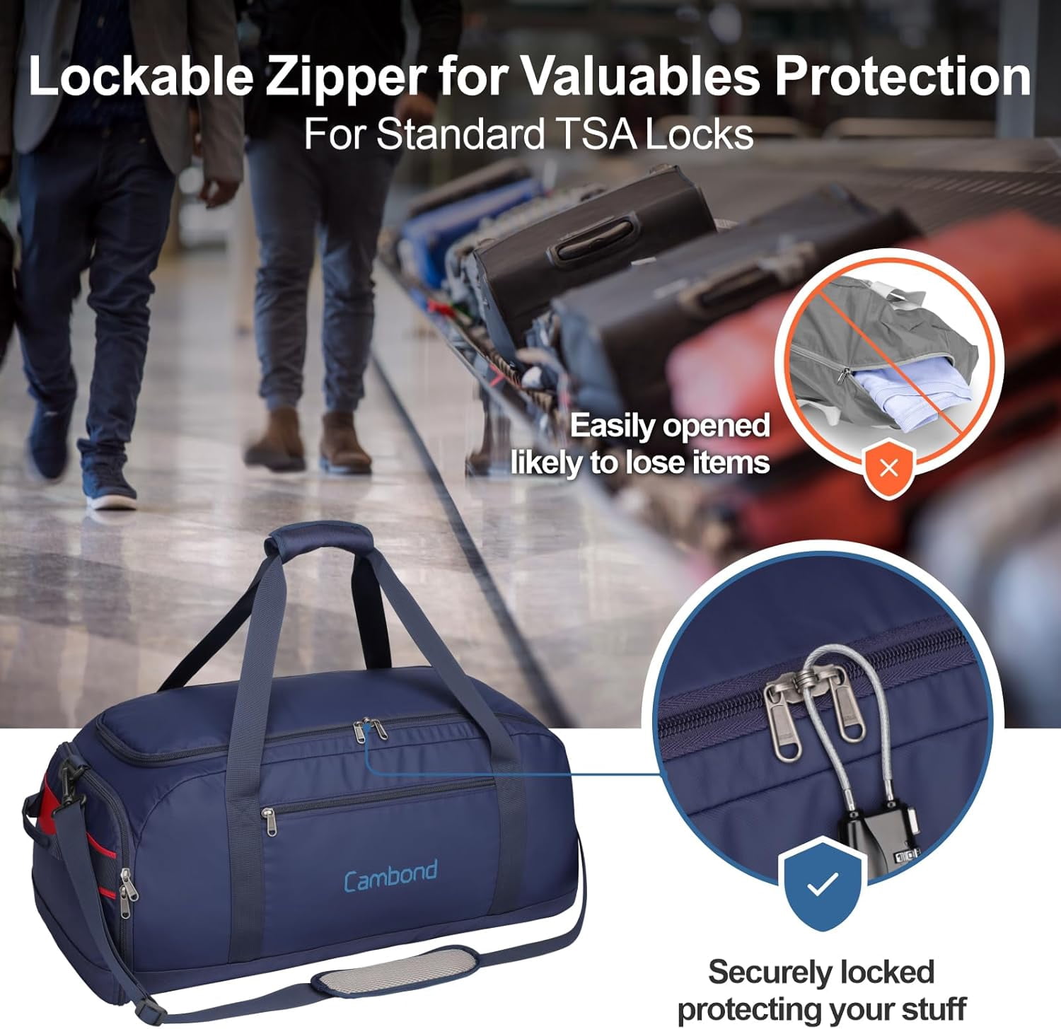 Airport Luggage Checked Bag - 60L Travel Duffle Bag for 4-5 Day Short Trip, Compact Foldable Travel Duffel Bags for Traveling with Shoe Compartment for Men Women, Checked Luggage, Dark Blue