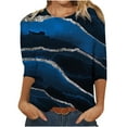 thumbnail image 2 of JURANMO Womens 3/4 Sleeve Blouses for Women Dressy Casual Marble Print Tops Crewneck Loose Summer Cute Shirts Pullover 2024, 2 of 4