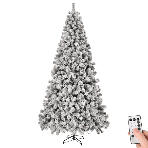 Alvantor 8 ft Pre-Lit Artificial Christmas Tree with 500 LED Lights, 1300 Snow-Flocked PVC Tips and Remote, Snowy Green