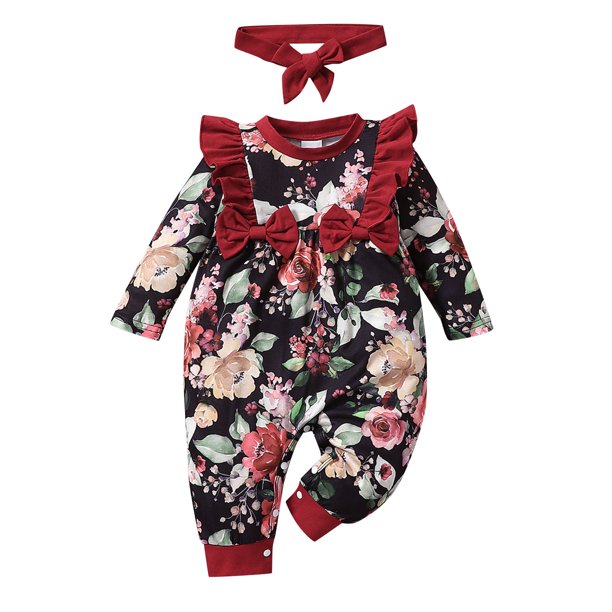 Gibobby Conjunto de Sudadera y Leggings de Lana Conjunto de 2 uds de mono con y retazos con estampado Floral de manga larga para niñas recién nacidas(Negro, 12-18 Meses)