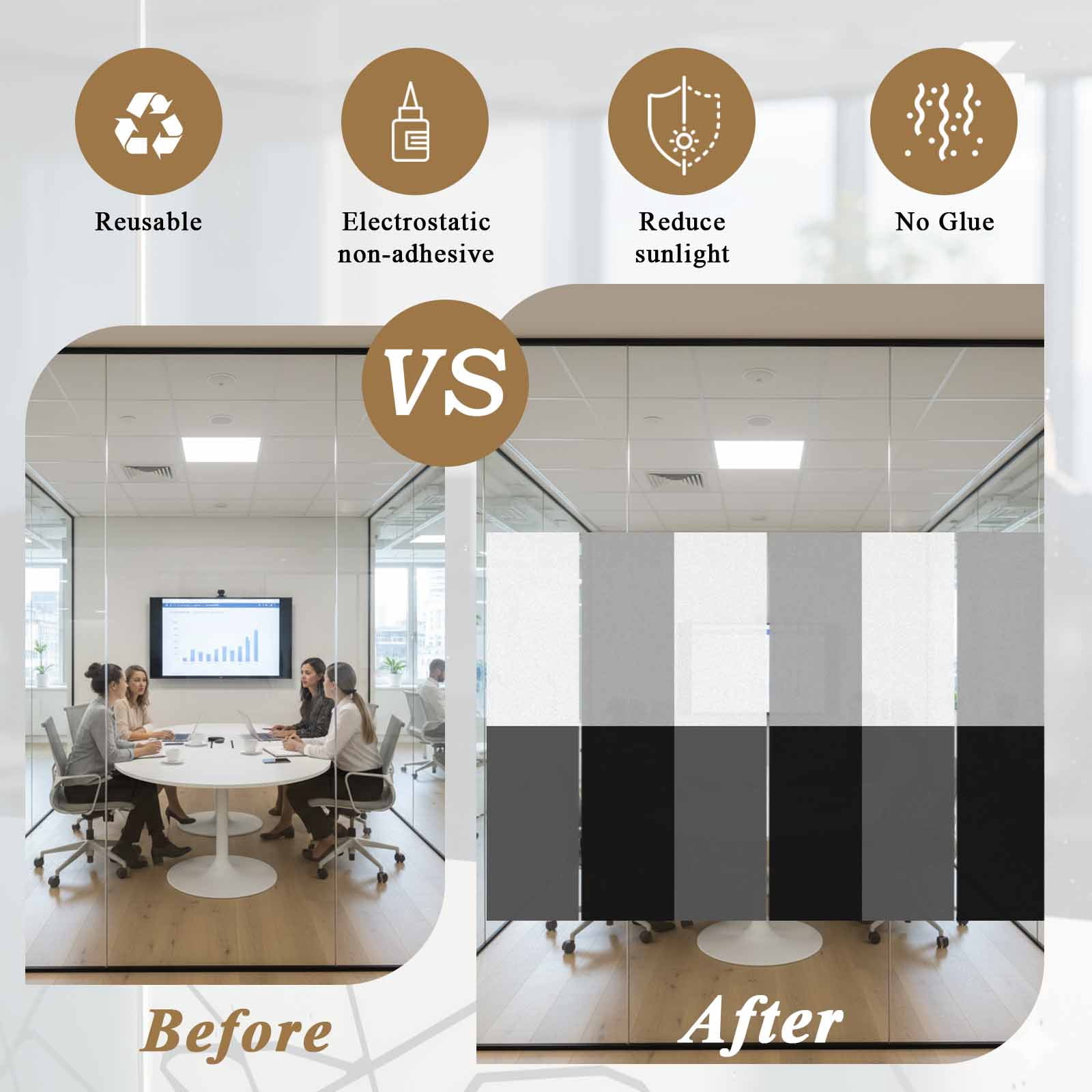Gradient White Window Privacy Film, Gray Black Color Block Simple Abstract Modern Frosted Glass Window Clings Static Cling UV Heat Blocking Reusable Door Sticker for Bathroom 23.6 x 59 Inch