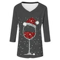 thumbnail image 4 of Womens Tops Christmas Print V Neck 3/4 Sleeve Casual Tops Blouse Tee Shirt Festive Holiday Graphic Apparel Soft Comfortable Daily Wear, 4 of 5