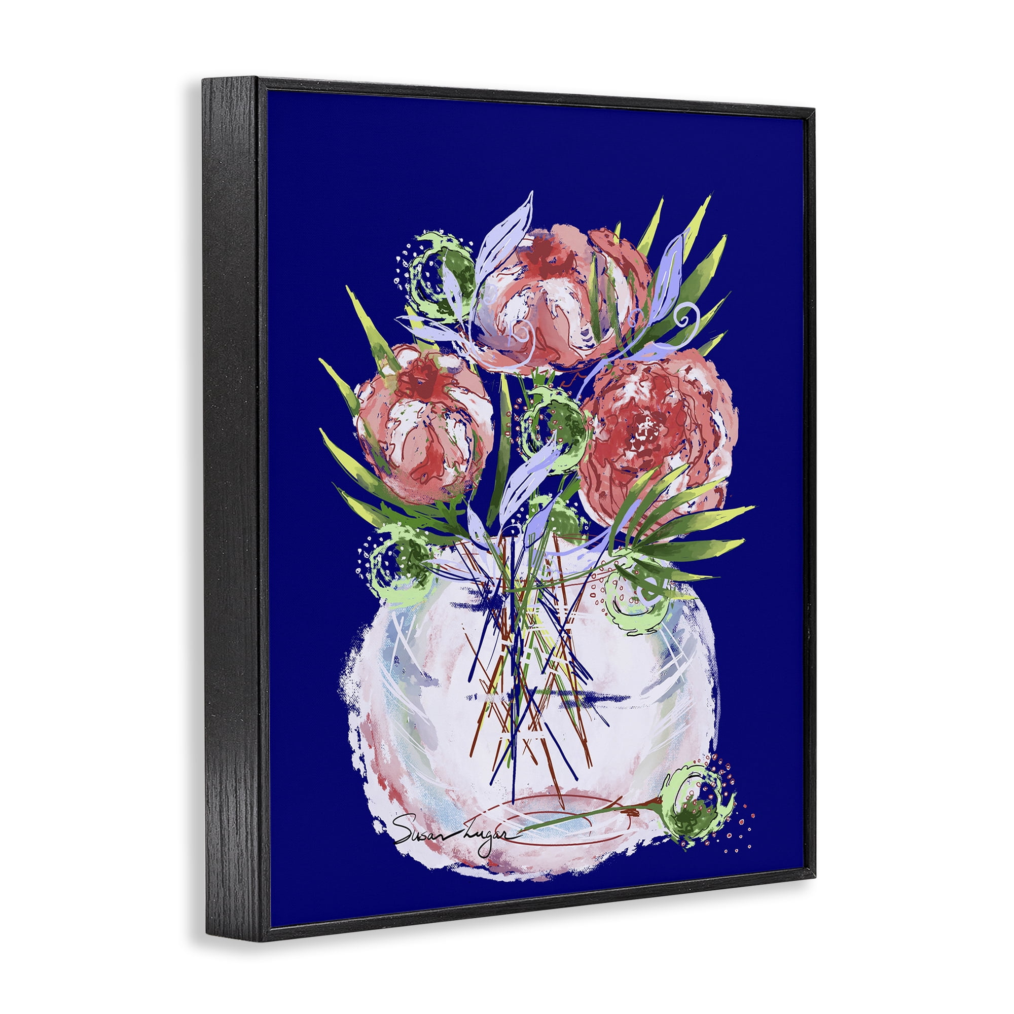 Stupell Industries Florals In Milk Glass Black Framed Giclee Art, design by Susan Lugar