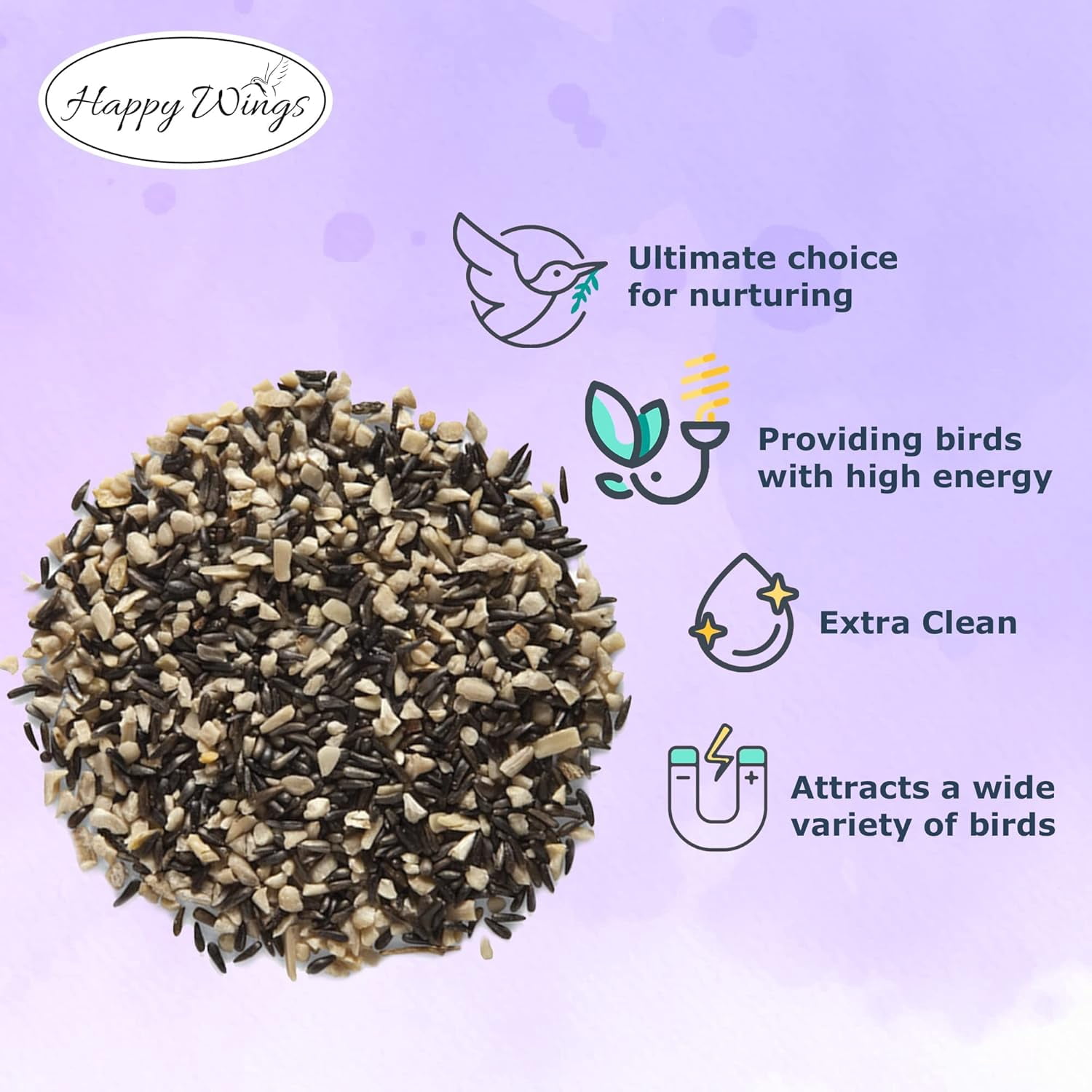Happy Wings Finch Blend Bird Food, Mix of Sunflower Hearts/Kernels and Nyjer Seed Wild Bird Food 14 Ounce (Pack of 3) | Prefilled Sock | No Grow Seed I Bird Seeds for Wild Birds