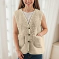 thumbnail image 5 of adviicd Women's Fleece Vest for Autumn Winter, Warm Soft Sleeveless Jacket Casual Short Puffer Waistcoat with Pockets (Beige, M), 5 of 7