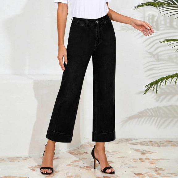 Straight Leg Jeans For Women Solid Color Button Front Denim Loose Fit With Pockets In An Ankle Length For A Relaxed Everyday Look Womens Jeans