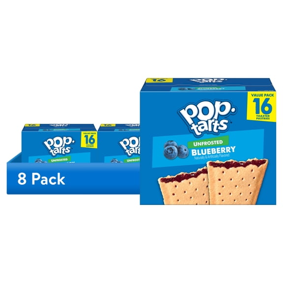 (8 pack) Pop-Tarts Unfrosted Blueberry Toaster Pastries, Breakfast Foods, Shelf-Stable, 27 oz (16 Count)