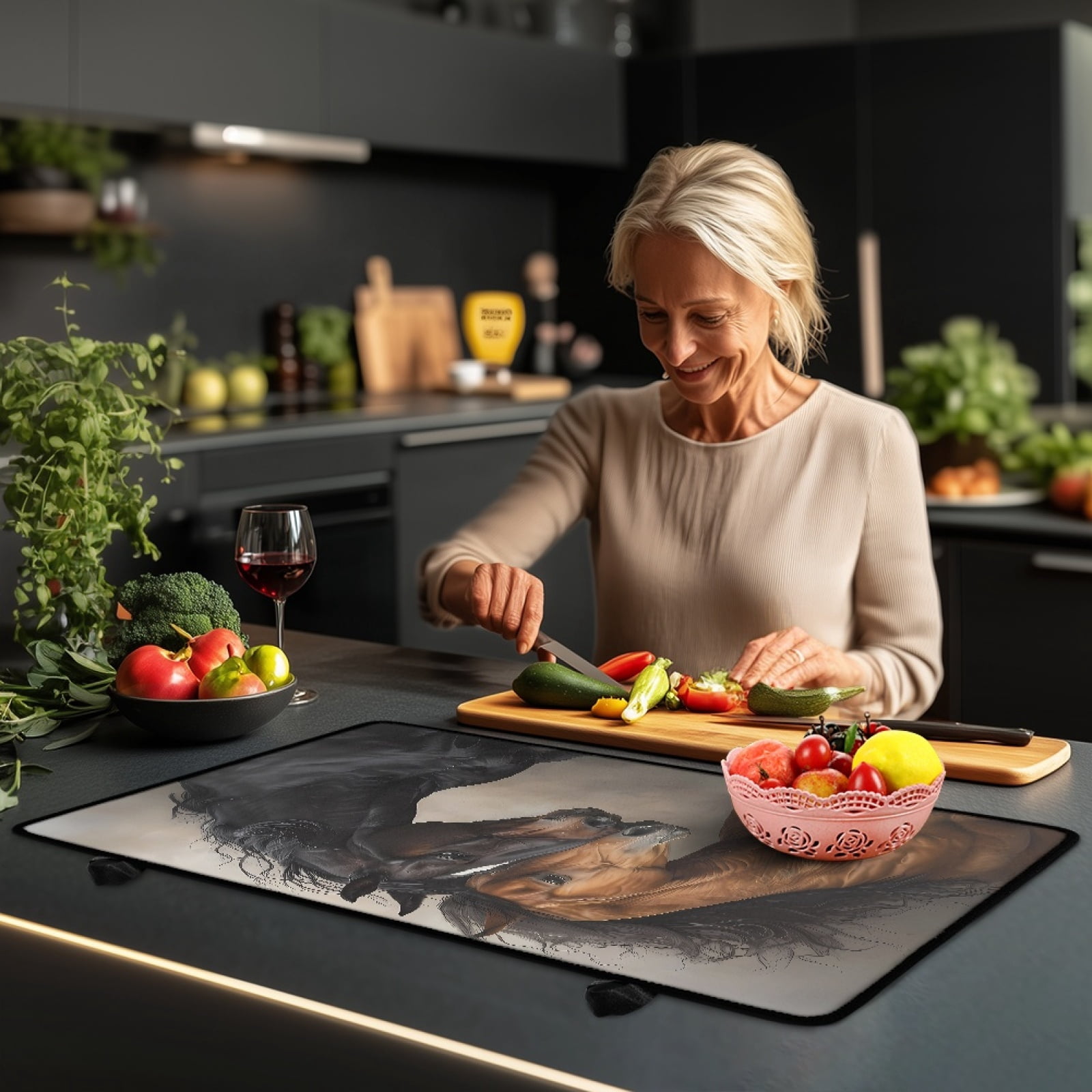 Renewold Stove Top Cover Non-slip Electric Glass Stove Mat Oil Resistant Flat Top Oven Protector Versatile Stove/Counter/Washer Top Protector Mat, Brown Black Horse