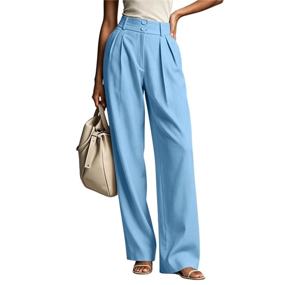 CHGBMOK Women's Wide Leg Pants High Waisted Button Business Casual Trousers Pleated Slacks Pants with Pockets