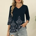 thumbnail image 4 of HomeGardon 3/4 Length Sleeve Womens Tops Summer Tops for Women Ladies' Fashionable Casual Printed V-neck Three Quarter Sleeve 3/4 Sleeve T-shirt,S-XXXL, 4 of 7