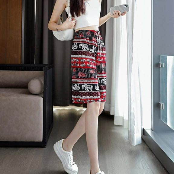 Shorts Ethnic * Baggy Beach Pants High-waisted Elephant Print Shorts