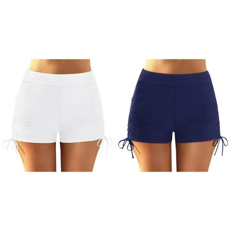 (2-Pack) Rinsvye Women Plus Size High Waist Bikini Bottoms Swim Plus Size Women s Board Shorts Briefs Beach Shorts Ruched Bottom High Cut Swim Bottom Full Coverage Swimsuit Bottom Sports Yoga Shorts S