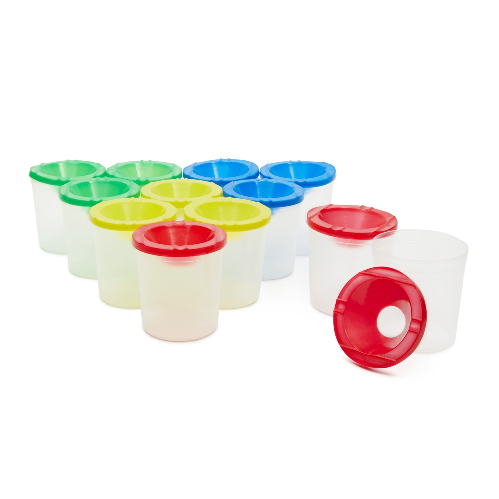 AKORD Pieces Spill Proof Paint Cups in 4 Colors and 10 Pieces Assorted Colored Brushes Set