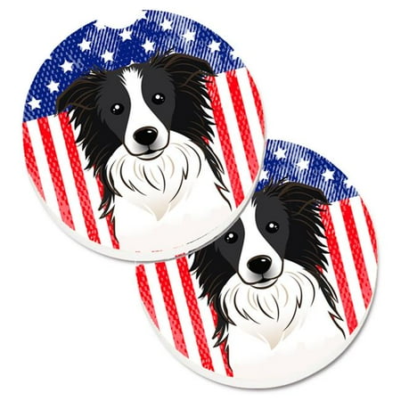 

American Flag & Border Collie Set of 2 Cup Holder Car Coaster