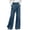 Dark Blue-#004, variant on Women's Ruffle Trim High Waisted Faux Denim Wide Leg Pants Ruffle Trim Asymmetrical Denim Palazzo Pant with Wrap Waist Design,Light Blue M