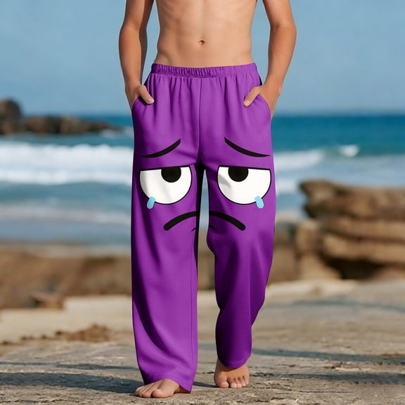 Kids Unisex Joggers Tearful Eyes Cartoon Print Soft Cotton Sweatpants Elastic Waist Trousers for Casual Play, 4-13Y