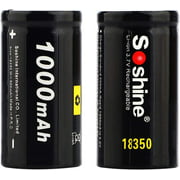 Soshine 18350 Battery 3.7V 1000mAh 10C High Discharge Rechargeable Li-ion Flat Top Battery 2 Packs