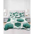 thumbnail image 3 of Turquoise Marble Summer Quilt Set Full Size, Soft Microfiber Quilted Bedding Set with 2 Pillow Shams, Gold White Geometric Hexagon Modern Lightweight All Season Bedspread Coverlet for Bedroom 78"x90", 3 of 6