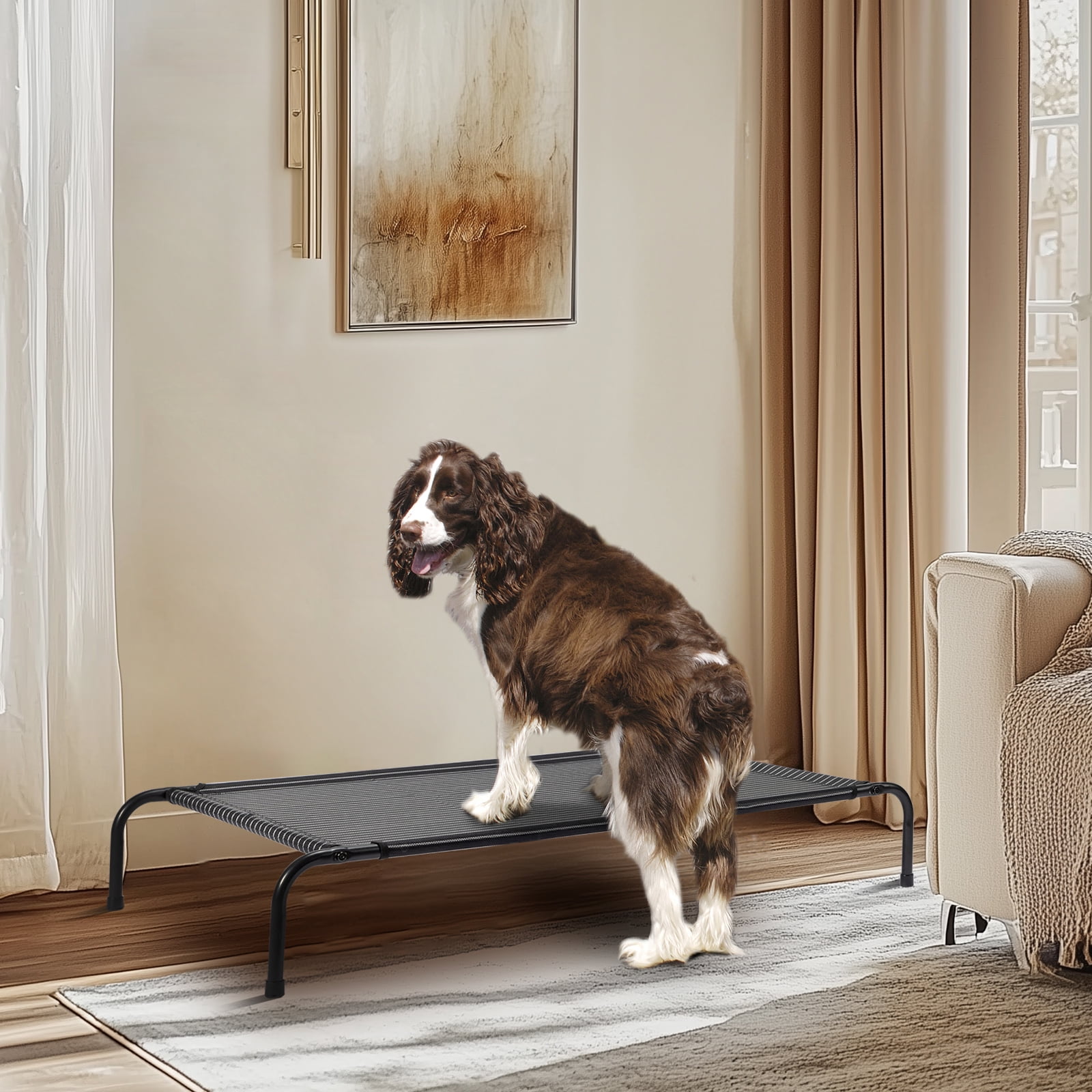 Zimtown  Dog Bed, 50*31*8 in Raised Dog Beds, Washable Outdoor Dog Cot, Chew Proof Pet Bed , Large, Black and White stripes